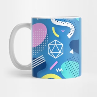 Retro Memphis Blue Polyhedral 20 Sided Dice Tabletop RPG Mug